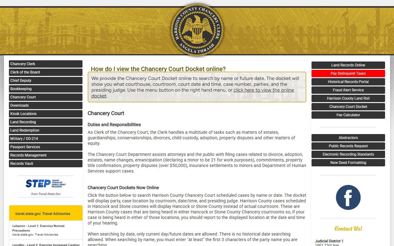 Harrison County court records Chancery Court clerks and duties page
