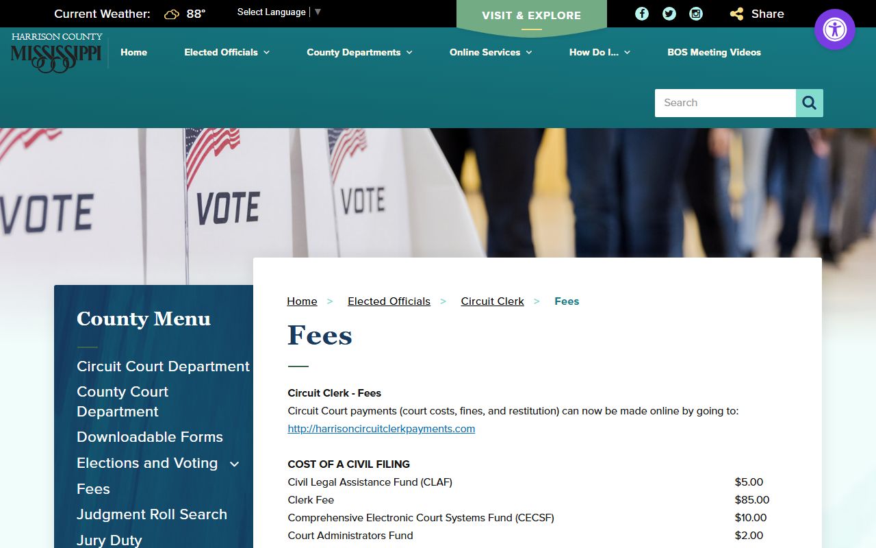 Harrison County Circuit Clerk fee schedule page