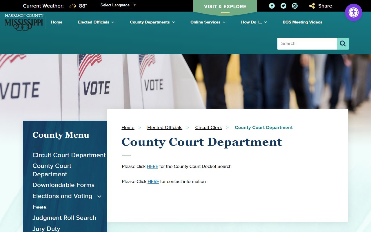 Harrison County court records County Court department page