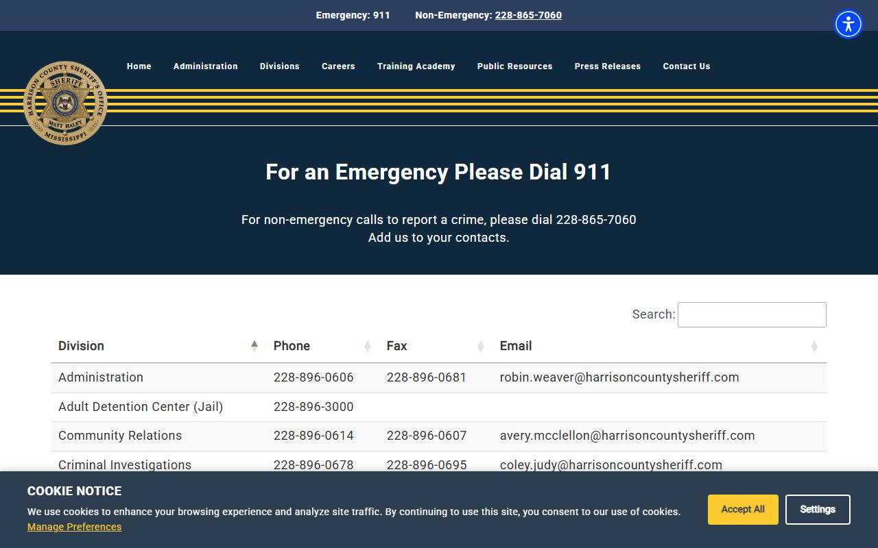Harrison County arrest records Sheriff contact directory