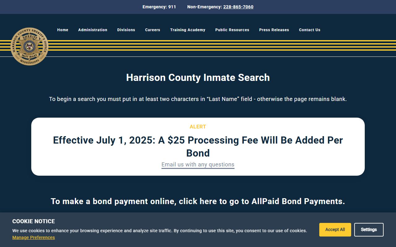Harrison County arrest records inmate search jail docket