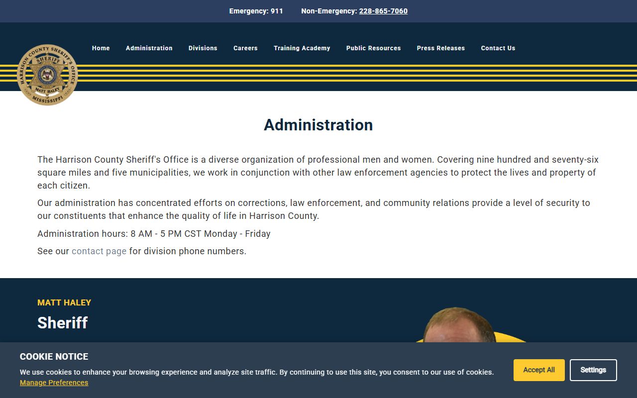 Harrison County arrest records Sheriff administration page