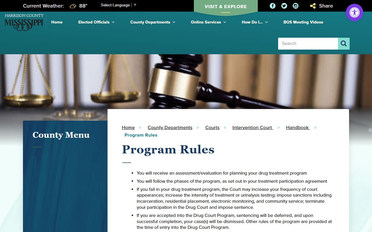 Harrison County court dockets Drug Court program rules