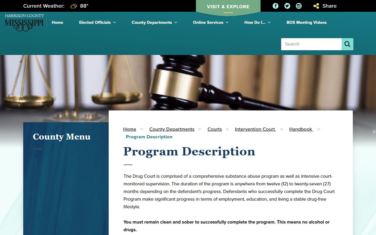 Harrison County court dockets Drug Court program description