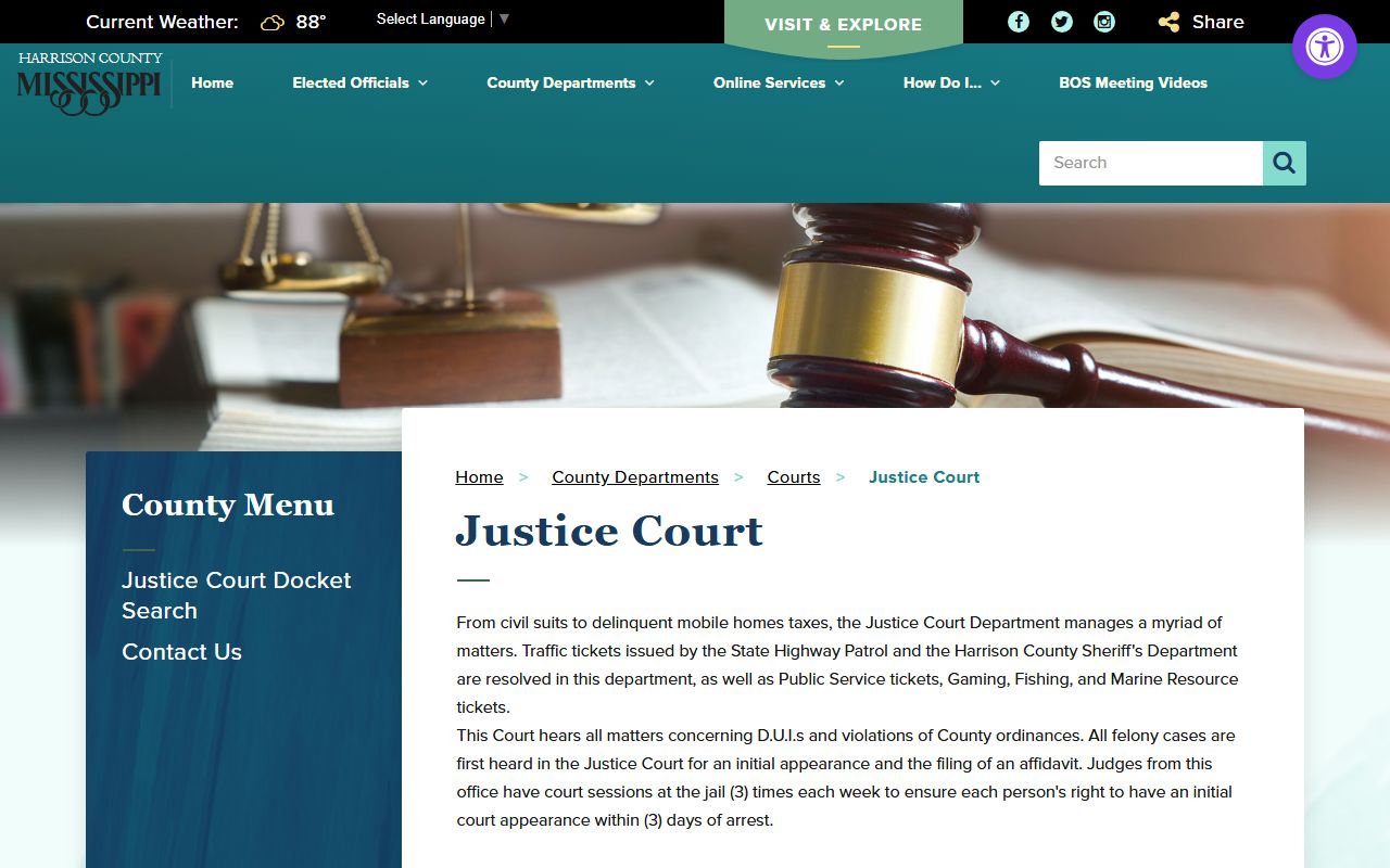 Harrison County court dockets Justice Court page