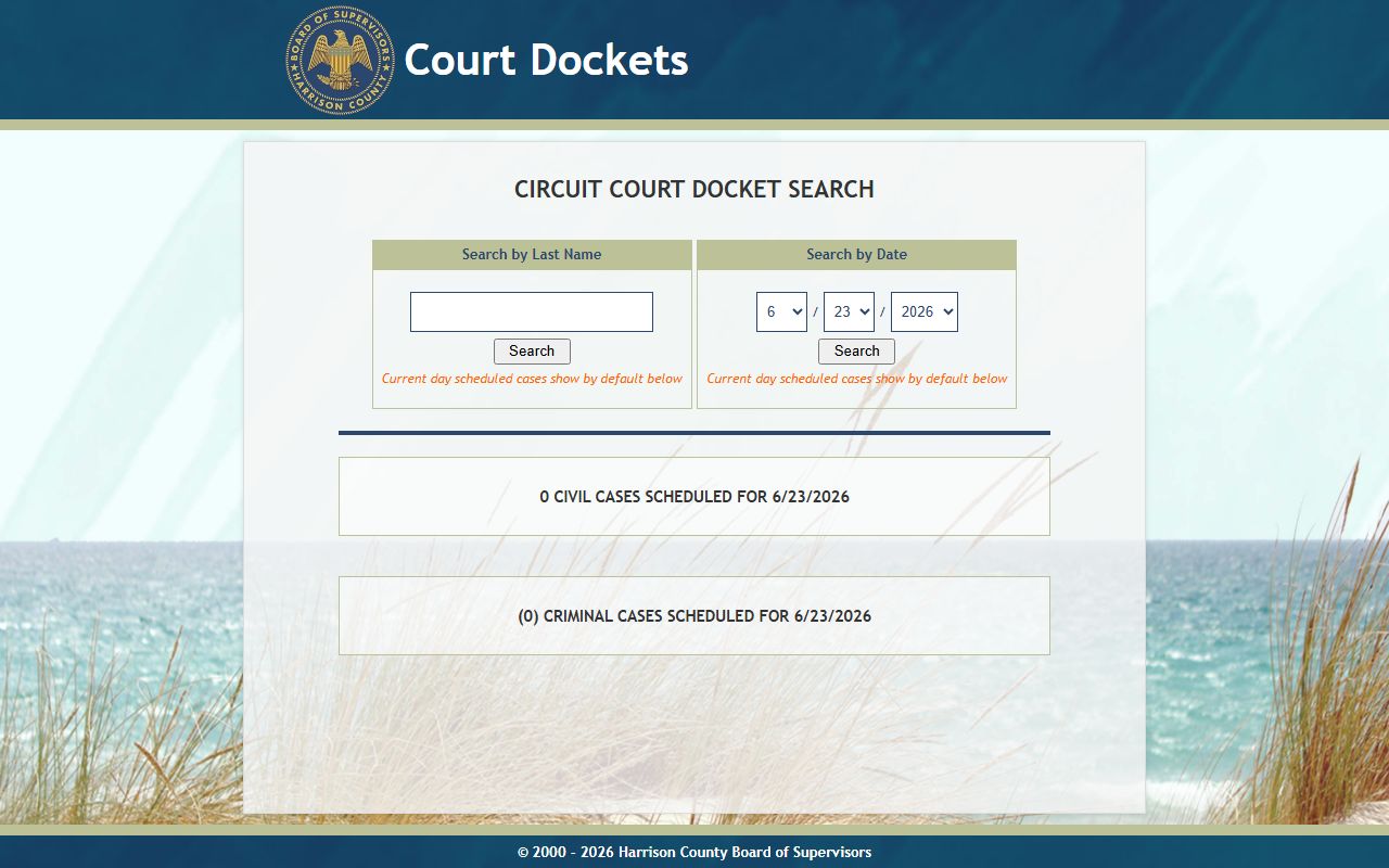 Harrison County court records Circuit Court docket search form