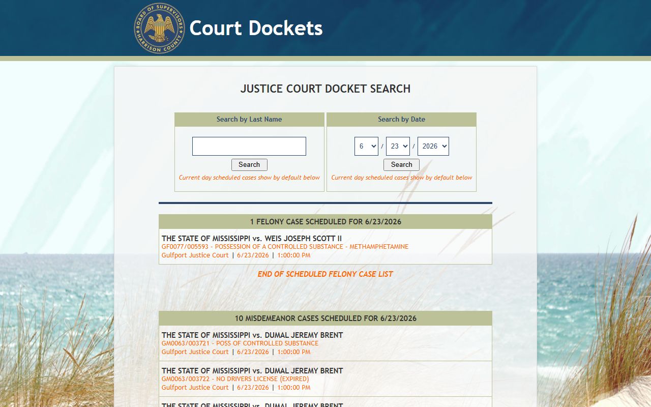 Harrison County court records Justice Court docket search