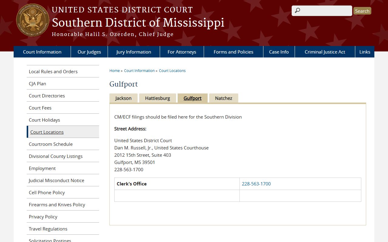Harrison County Circuit Court federal Gulfport divisional office page