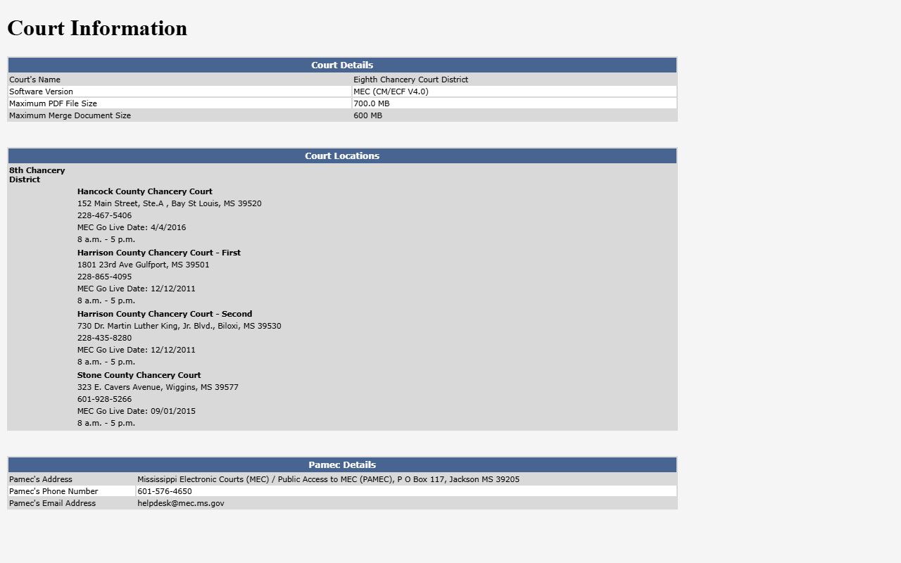 8th Chancery MEC court info for Harrison County court records