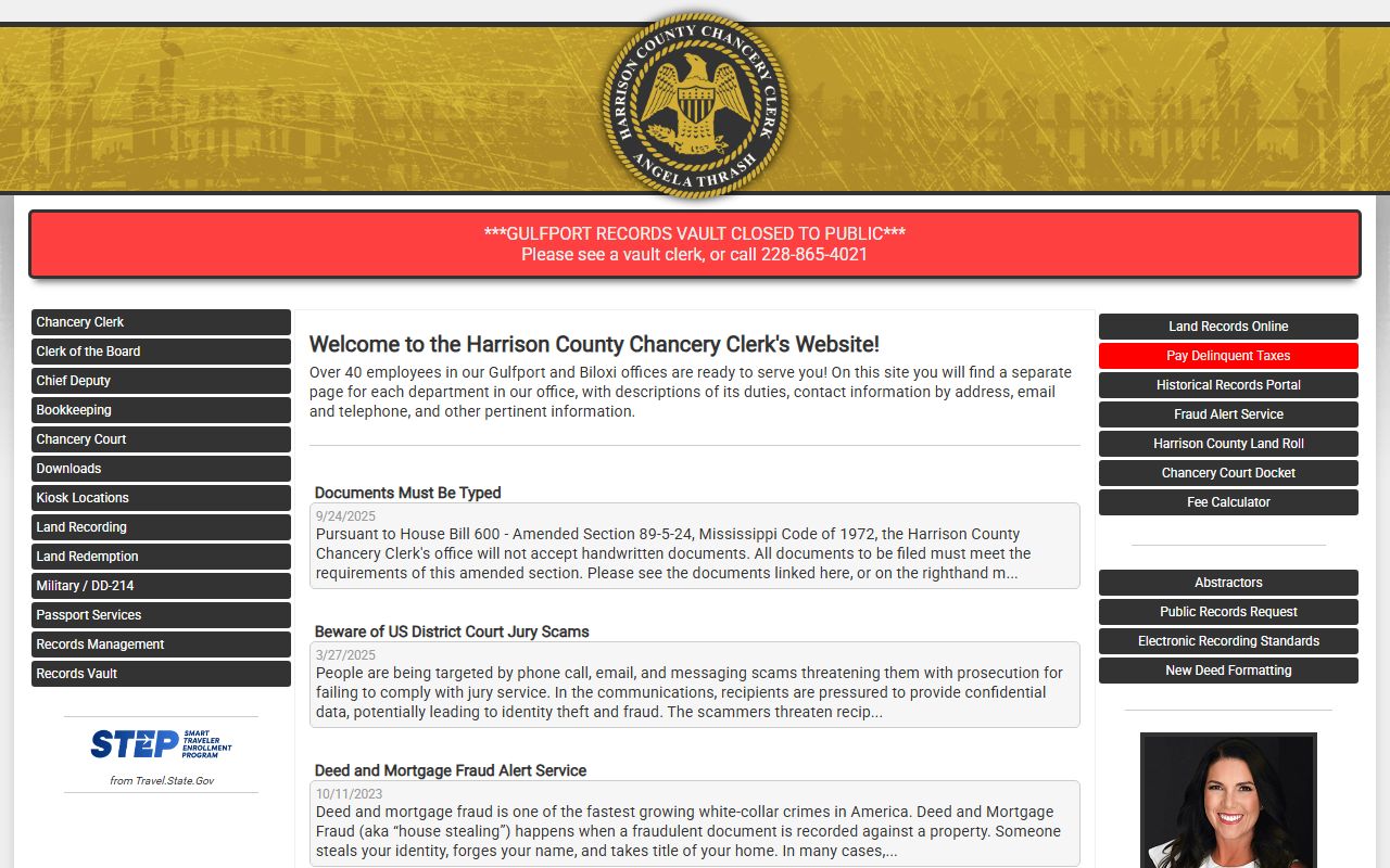 Harrison County Chancery Clerk homepage for court and probate records
