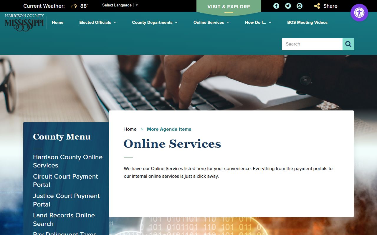Harrison County online services hub for court records