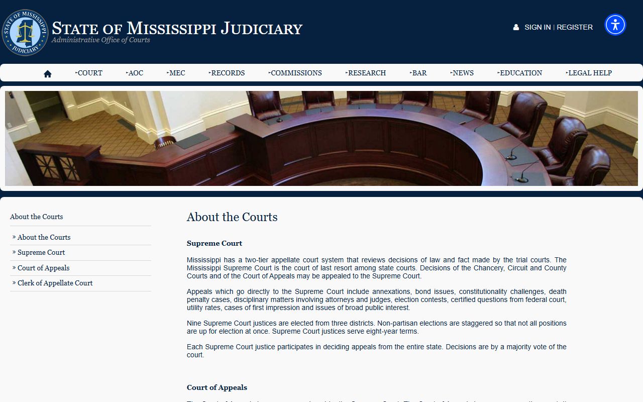Mississippi court structure for Harrison County court records