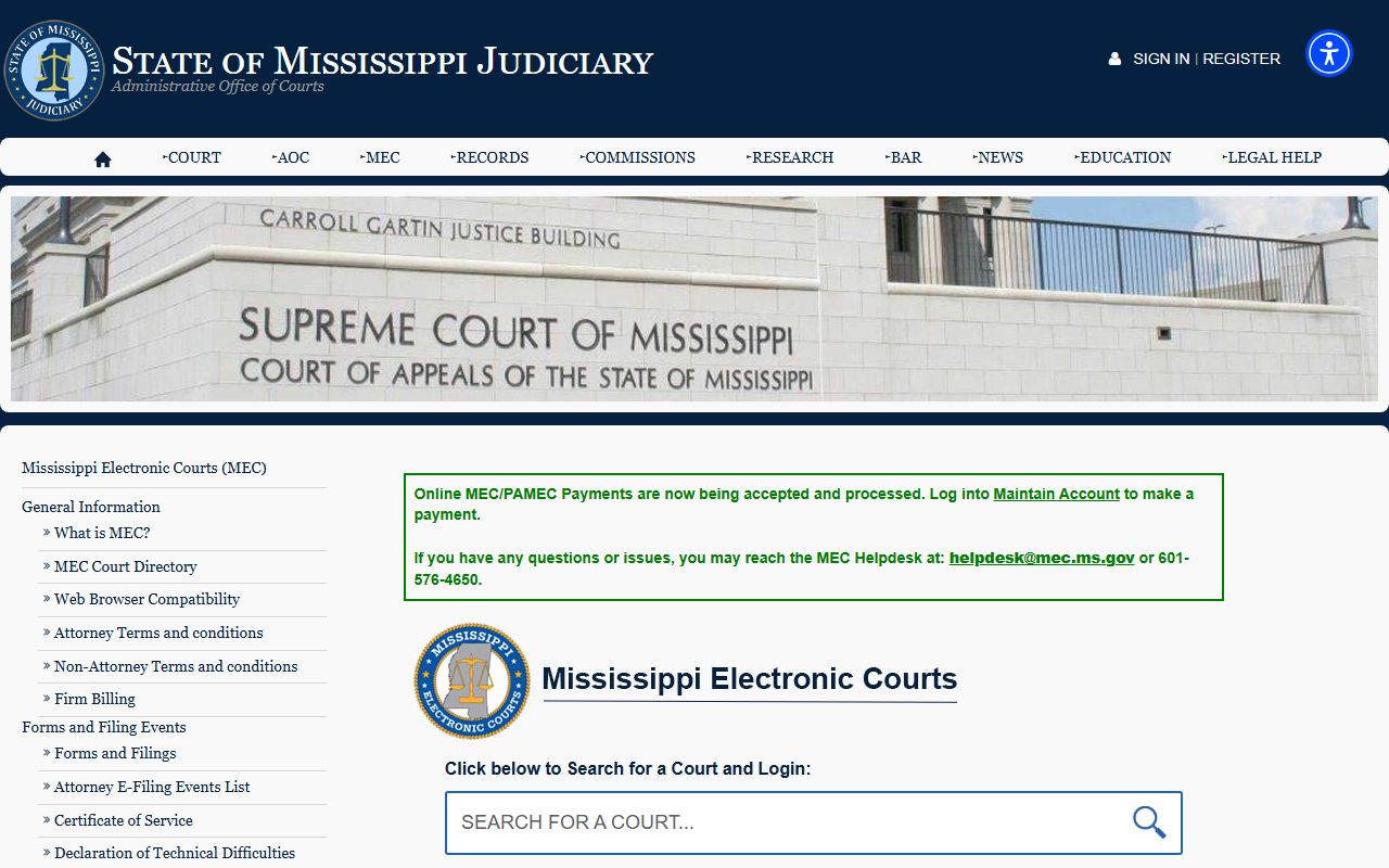 Mississippi Electronic Courts access for Harrison County court records