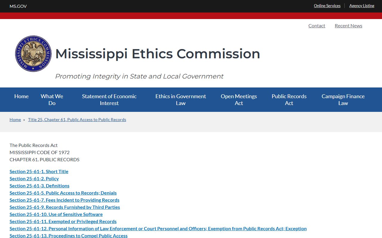 Mississippi Public Records Act explainer for Harrison County court records