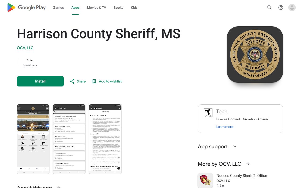 Harrison County inmate app Google Play listing