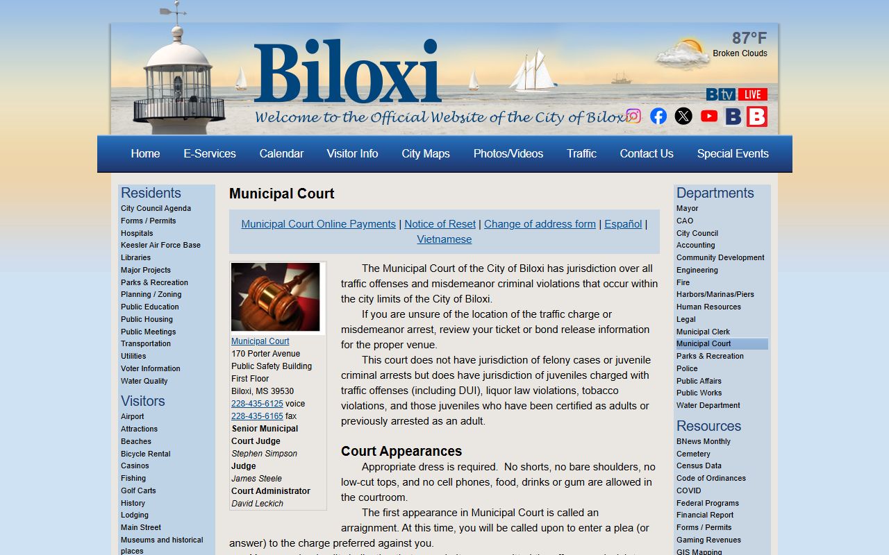 Harrison County traffic court records Biloxi Municipal Court