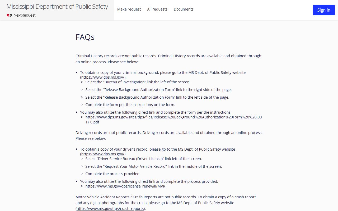 Harrison County traffic court records Mississippi DPS public records FAQ